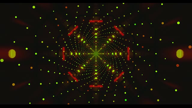 Ilun Kosmiko Partikula Zelaia Berde Laranja Puntuekin eta Gorri Elementu Geometrikoekin