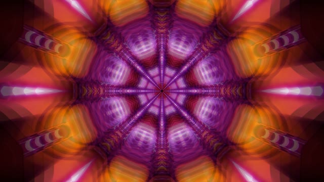 Neon tunnel 60fps with purple and orange kaleidoscopic symmetry