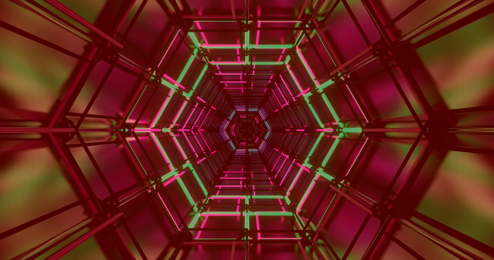 Neontunneli Näytönsäästäjä 4K UHD 60fps Pinkki Vihreä Hekskulma VJ Loop