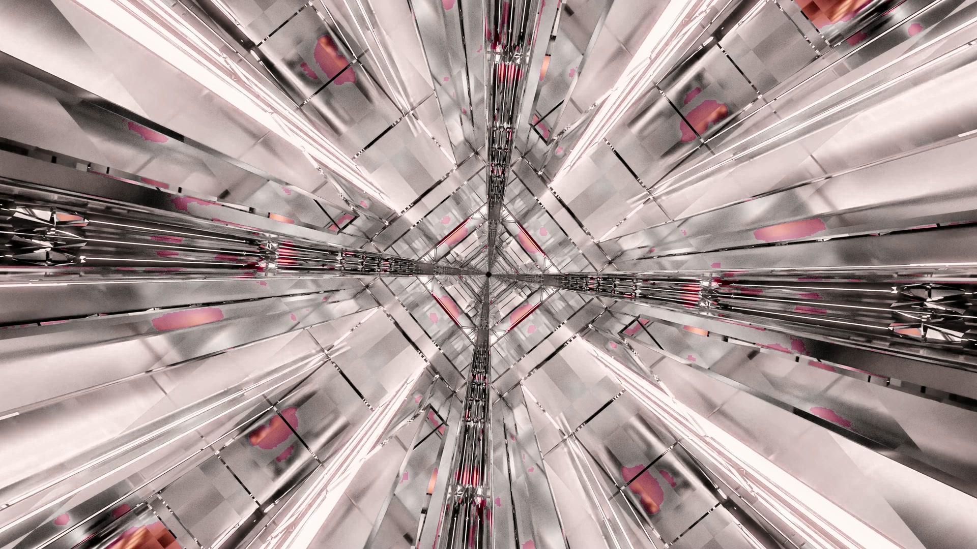 neon tunneli näytönsäästäjä windows 11 pc 4K UHD 60fps hopea vaaleanpunainen geometrinen VJLoops