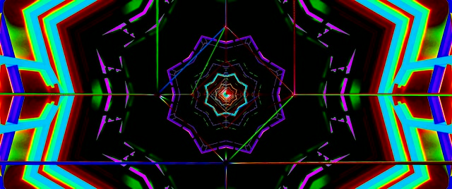 Neon tunneli kaleidoskooppi sateenkaari näytönsäästäjä 2.39:1 cinemascope 60fps VJLoops windows 10