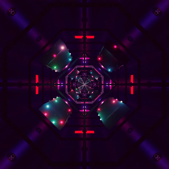 Neon-tunneli Näytönsäästäjä 1:1 Neliö 60fps VJ Silmukka Violetti Punainen Kahdeksankulmio PC
