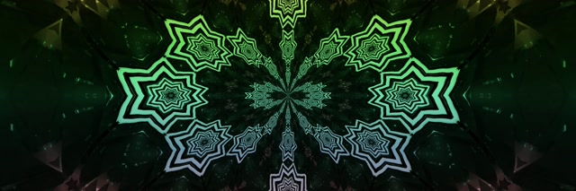 Neon Tunnel Green Star Kaleidoscope VJ Loop 3:1 Kolminkertainen leveä 60fps Näytönsäästäjä