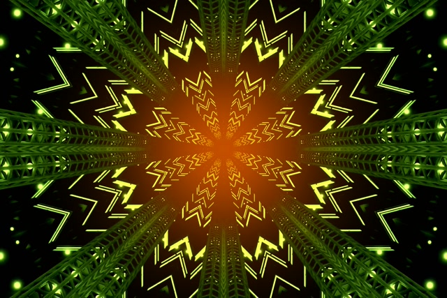Neon Tunneli Vihreä Kaleidoskooppi Tähti Räjähdys VJLoops 3:2 Surface 60fps Näytönsäästäjä