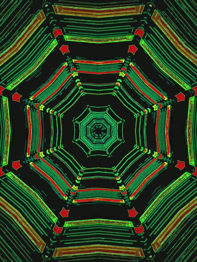Tunnel Néon Octogone Vert Rouge Économiseur d'Écran 3:4 iPad Portrait 60fps VJ Loop