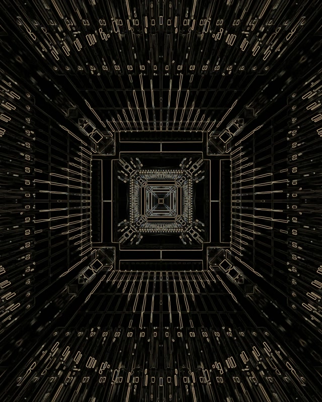 Tunnel Néon Grille Circuit Or VJ Loop 60fps 4:5 Instagram Économiseur d'écran