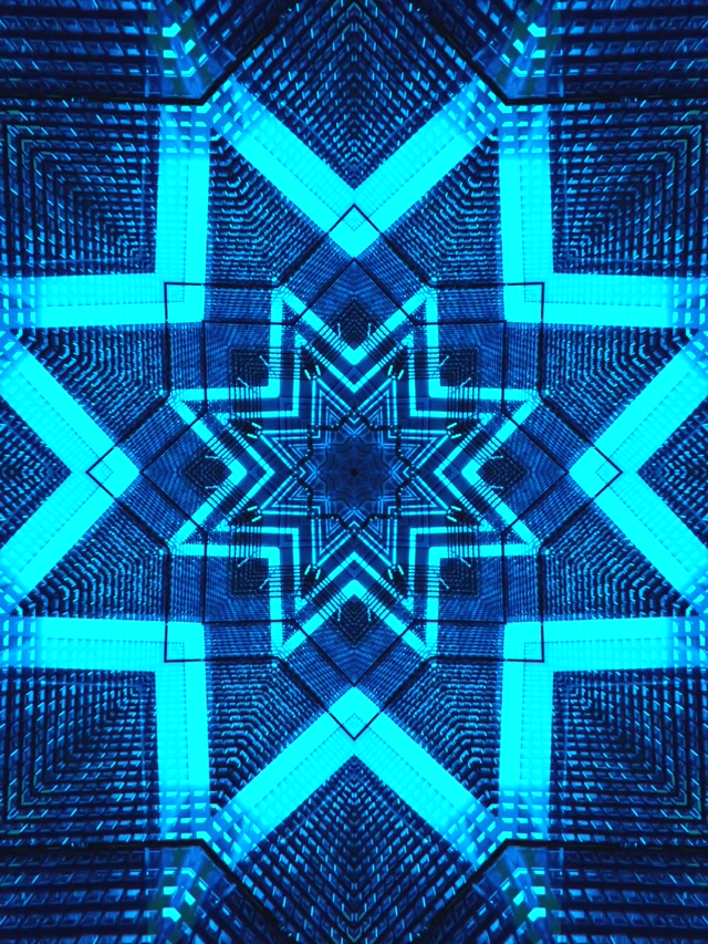Scáileán coimeádach caleideasgóp tollan neon geoiméadrach gorm fuinneoga 11 VJ loop 3:4 ipad portráid 60fps