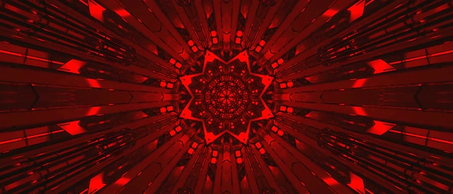 Scáileán Coimeádach Mandala Tollan Neon Dearg 21:9 Ultraleathan 60fps VJ Loop