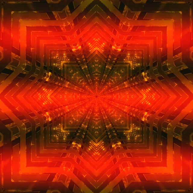 Réalta Fhractálach Tine Túinéal Neon VJ Loop 1:1 Cearnóg 60fps Scáileán