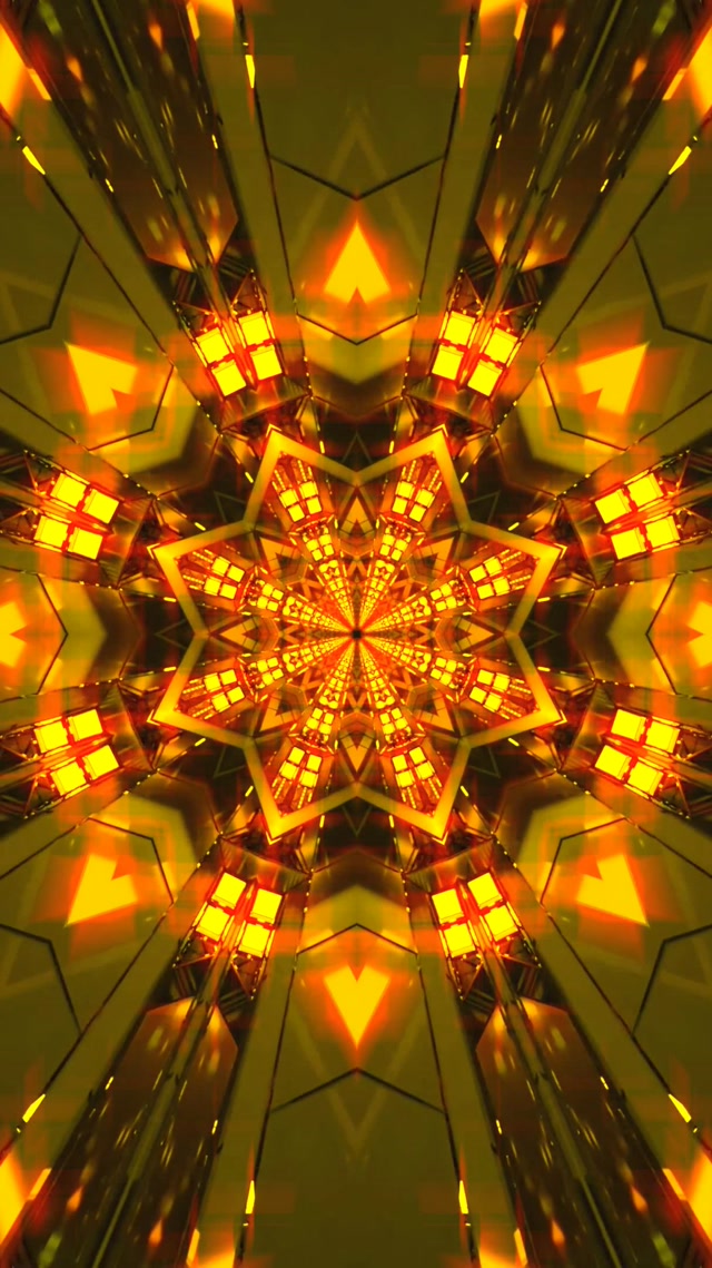 Tollán Neon Órga Réalta Kaleidoscope VJ Loop 9:16 Reels 60fps Spárálaí Scáileáin