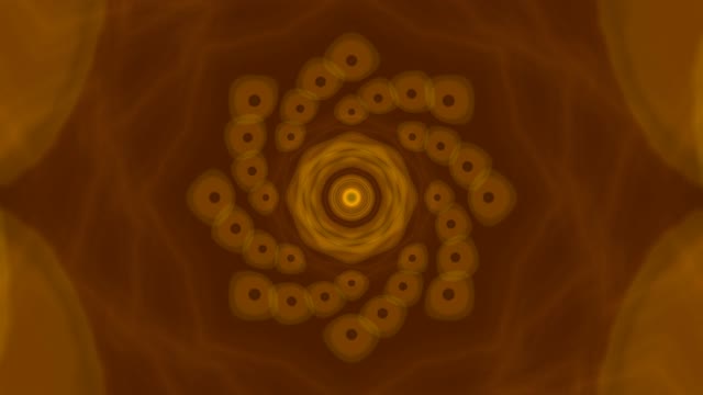 Golden neon tunnel with spiraling orbital rings 60fps hypnotic motion graphics