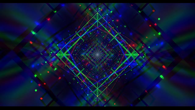 מנהרת רשת ניאון מופשטת - רקע VJLoops גיאומטרי כחול ירוק אדום