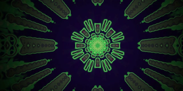 Neon Tunel Zeleni Radijalni Šiljci Kaleidoskop Vj Loop 2:1 Univisium 60fps Screensaver