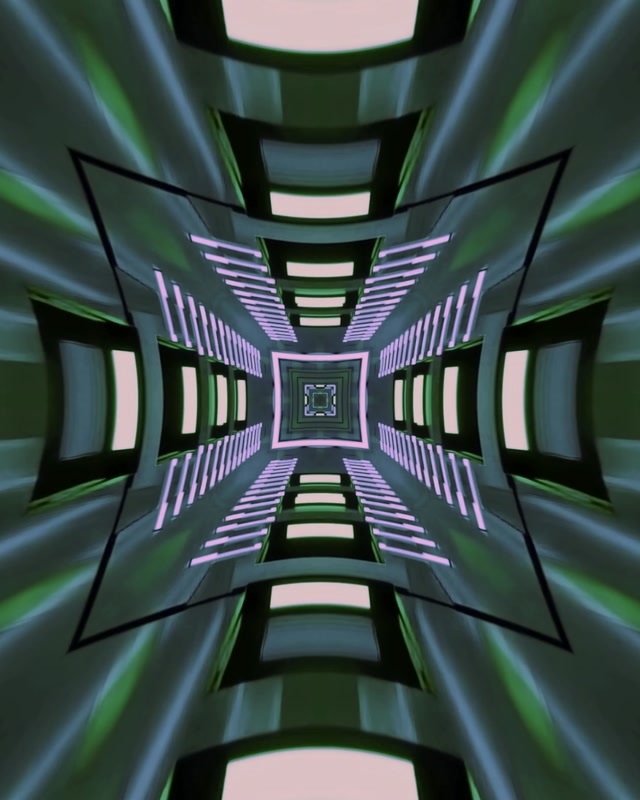 Neon Tunel VJLoops | Zeleno Ružičasti Ogledani Kvadrat Vorteks | 4:5 Instagram 60fps Čuvar Ekrana