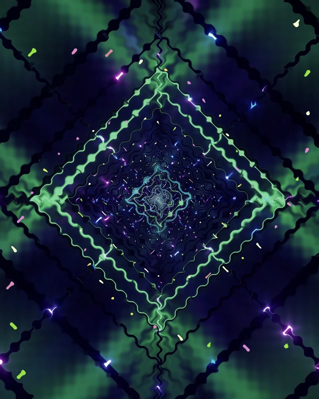 Neon Tunel Zeleni Dijamantni Vrtlog VJ Loop 4:5 Instagram 60fps Čuvar Ekrana