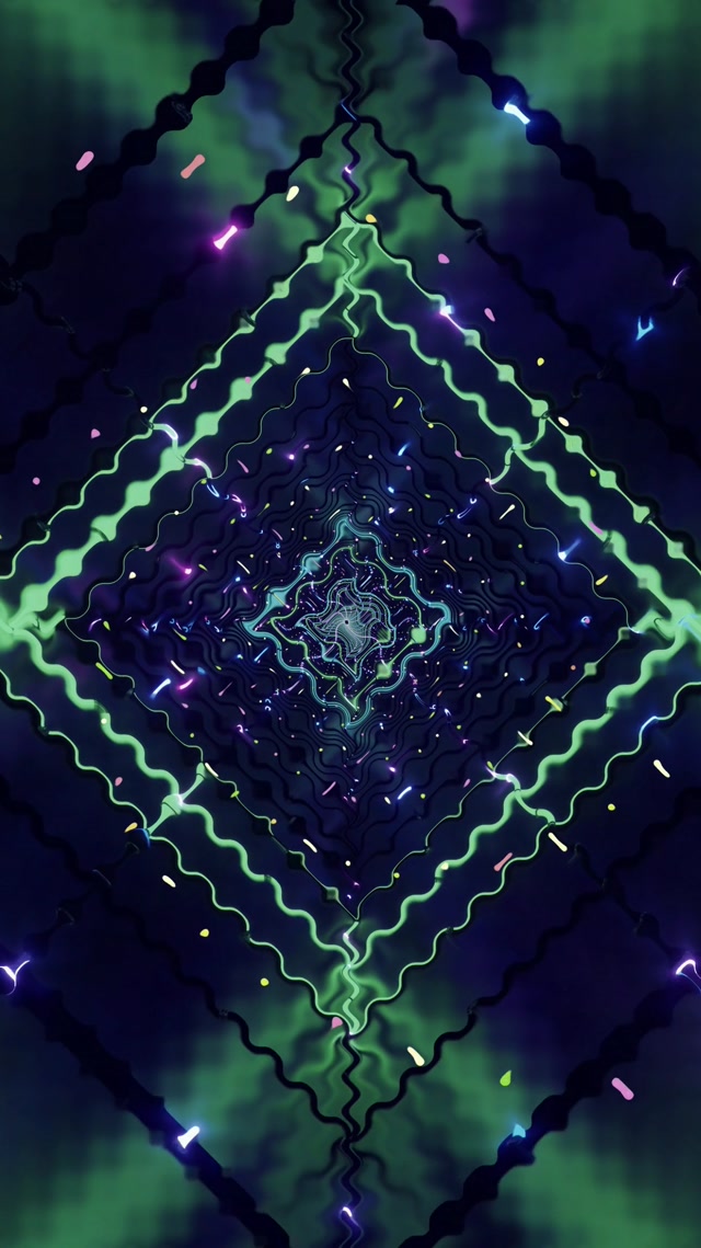 Neon Tunel VJ Loop | Zeleni Dijamantni Vrtlog | 9:16 Reels 60fps Čuvar Ekrana