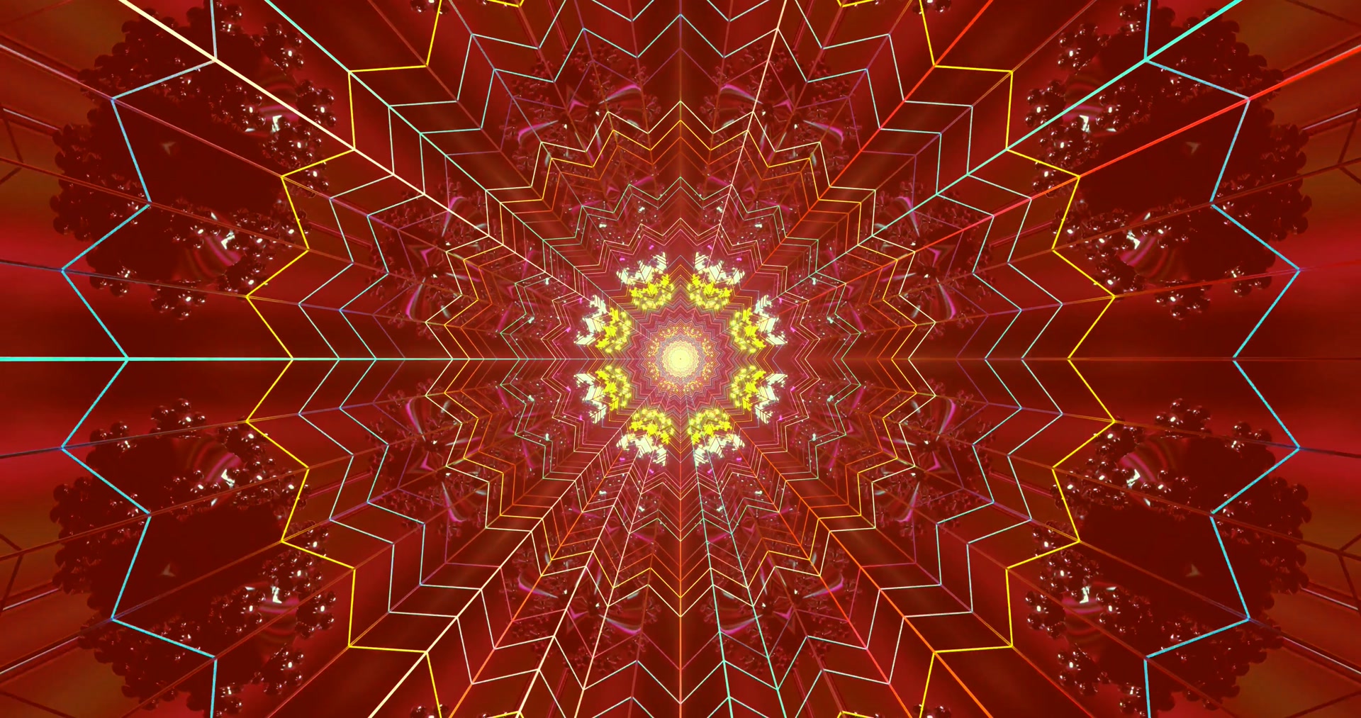Piros Neon Alagút Kaleidoszkóp 4K UHD 60fps Képernyővédő VJ Loop