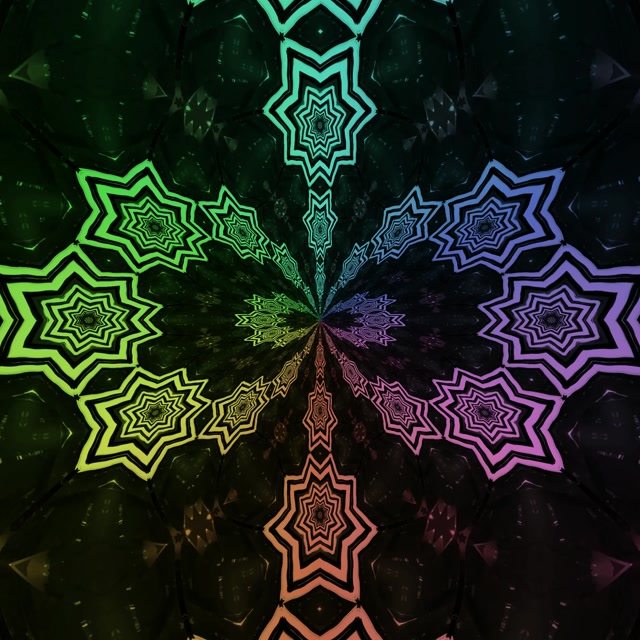 Neontunnel Szivárványos Csillag Mandala Vj Loop 1:1 Négyzet 60fps Képernyővédő