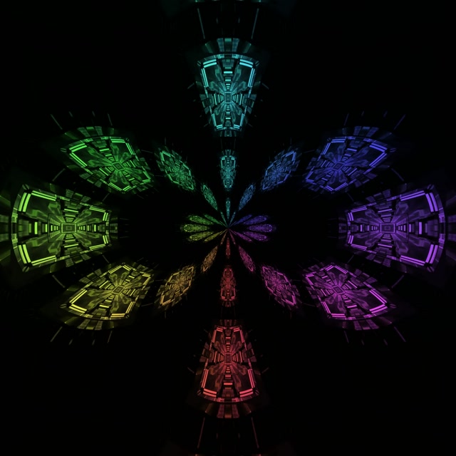 1:1 Négyzet Neon Alagút Kékeszöld Vörös Lila Szimmetrikus Örvény 60fps Képernyővédő VjLoops Klip