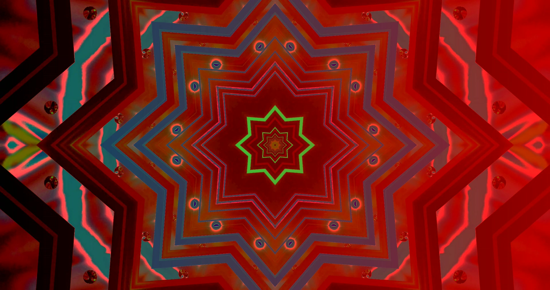 4K Uhd 60Fps Screensaver Neon Tunnel Red Star Kaleidoscope Vj Loop Windows 11