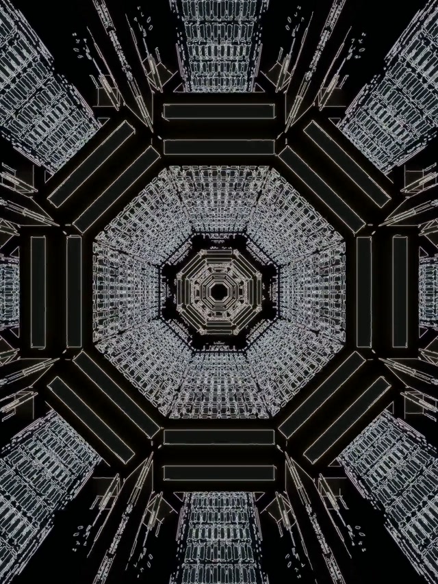 Terowongan Neon Octagon Hitam Putih 60fps Screensaver PC 3:4 iPad Portrait Vj Loop