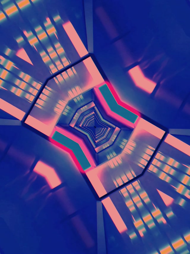 Neon Tunnel VJ Loop 3:4 iPad Portrait 60fps Screensaver Pulsating Hexagon Vortex