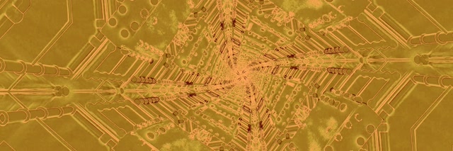 Terowongan Neon Sirkuit Emas Kaleidoscope VJ Loop 3:1 Triple Wide 60fps Screensaver