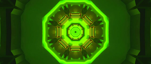 Terowongan Neon Kaleidoskop Oktagon Hijau VJ Loop 21:9 Ultrawide 60fps Screensaver