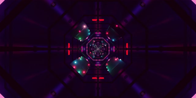 Terowongan Neon Oktagon Ungu Screensaver 2:1 Univisium 60fps VJ Loop