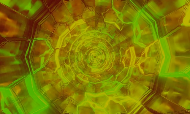 Terowongan Neon Vortex Poligon Spiral Hijau Emas 5:3 Wide 60fps Screensaver VJ Loop