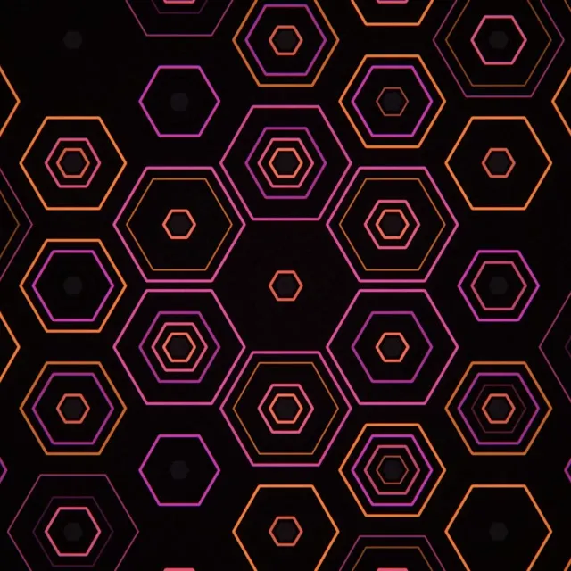 1:1 Square 60fps Neon Hexagon Motion Background Pink Orange Screensaver VJ