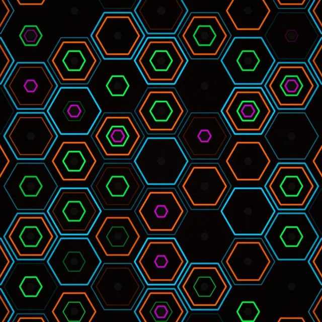 1:1 Square | 60fps Neon Hexagon Motion Background Screensaver Loop