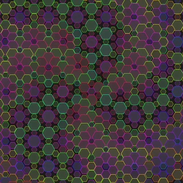 1:1 Square | 60FPS Screensaver Geometric Hexagon - Flowing Cyan Gold Purple