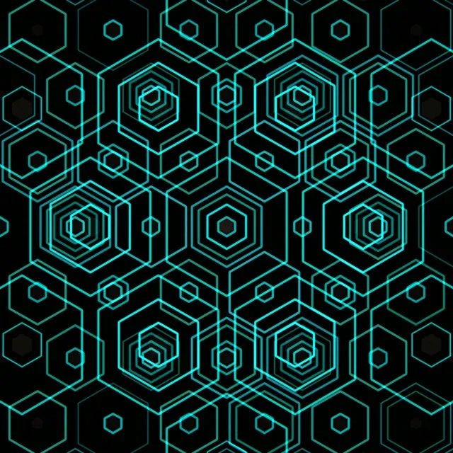1:1 Square | 60fps Screensaver - Tech Hexagon Cyan Neon Motion Background Loop