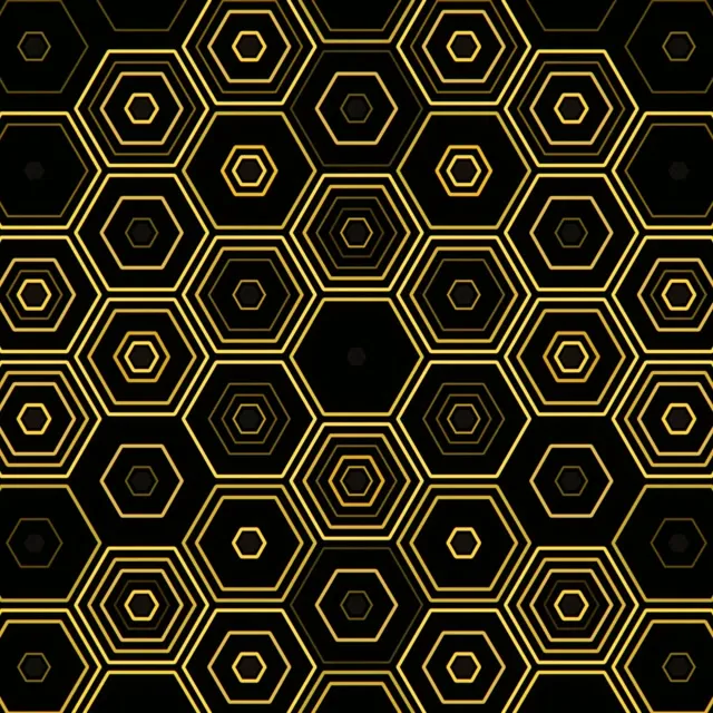 1:1 Square | Geometric Hexagons Black Gold 60fps Screensaver Live Wallpaper