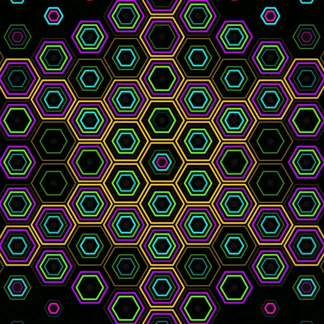 1:1 Square | Neon hexagon 60fps screensaver motion graphics VJ loop