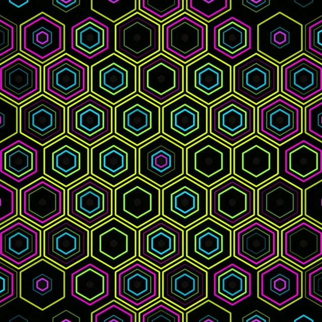 1:1 Square | Neon Hexagon Grid 60fps Screensaver Motion Background
