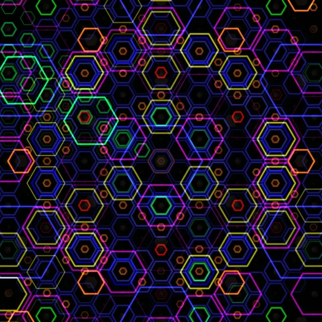 1:1 Square | Neon hexagon mesh 60fps screensaver motion background