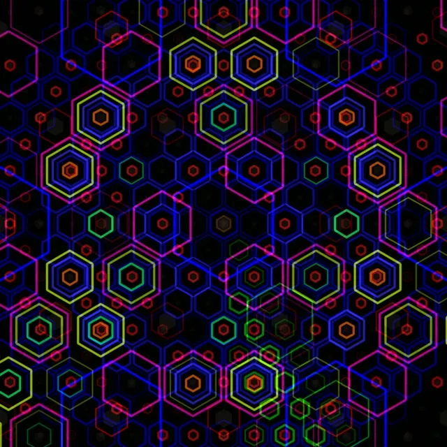 1:1 Square | Neon Hexagon Network 60fps Screensaver VJ Loop