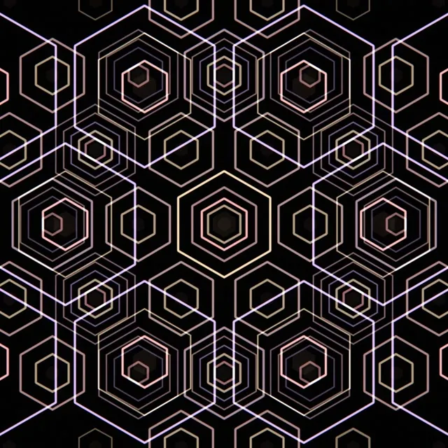 1:1 Square | 60fps Neon Hexagon Spiral Motion Background | Gold Geometric