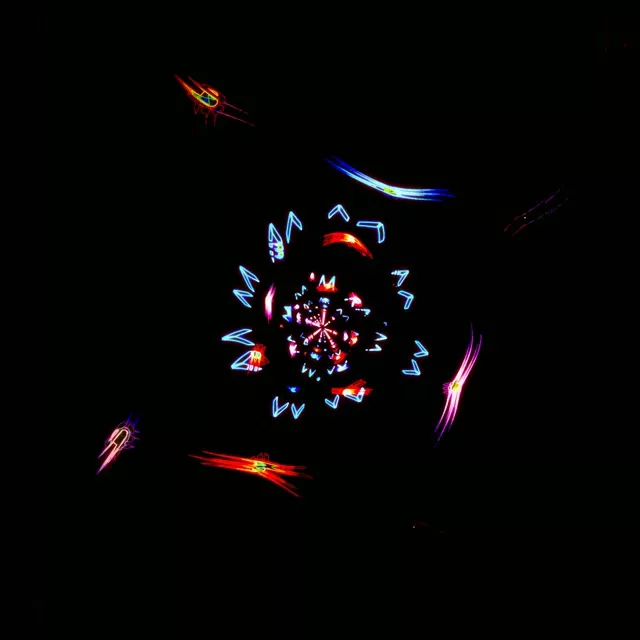 1:1 Square 60fps neon tunnel screensaver - fractal starburst vortex motion background