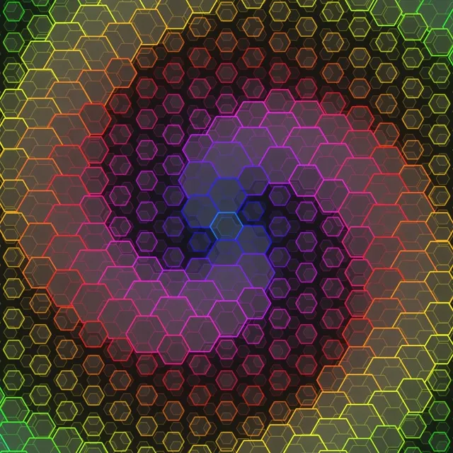 1:1 Square | 60fps Radiant Crimson Orange Hexagon Morphing Screensaver VJ Animation