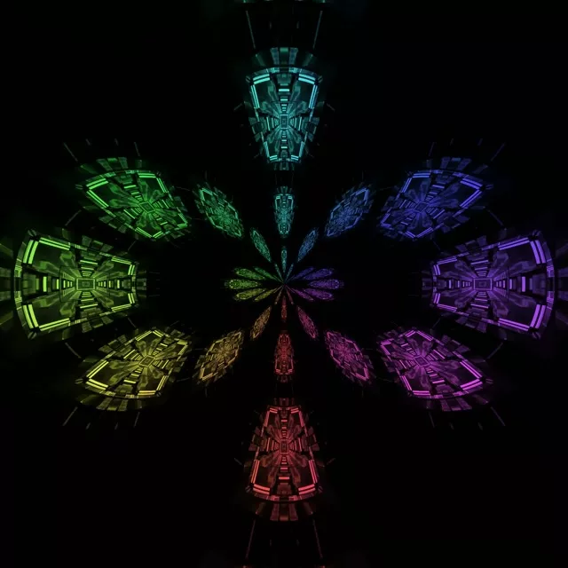 1:1 Kvadrat Neontunnel Blågrön Röd Lila Symmetrisk Virvel 60fps Skärmsläckare Vj Klipp