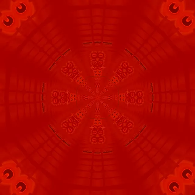 תעלת ניאון אדומה עמוקה עם מתומנים בריכוזים דופקים, לולאת VJ היפנוטית 4K עם דוגמות גיאומטריות זוהרות