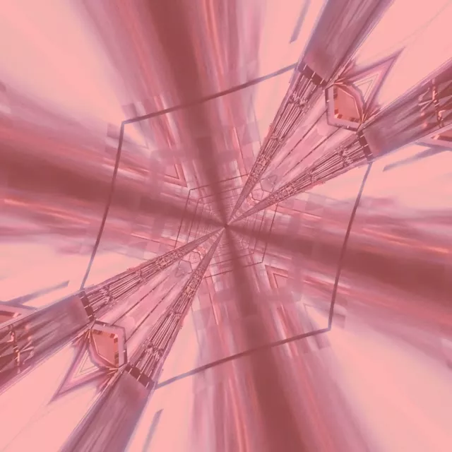 תעלת ניאון ורודה עם דפוס כוכב גיאומטרי ודגשים סגולים, יוצרת אפקט עומק אינסופי בלולאת VJ 60fps