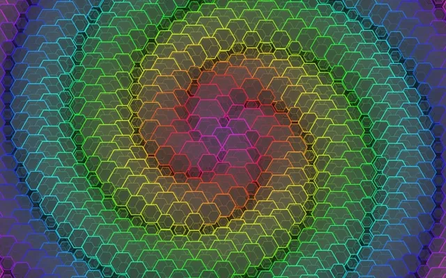 16:10 MacBook | 60FPS Turquoise Red Hexagon Spiraling Background Screensaver