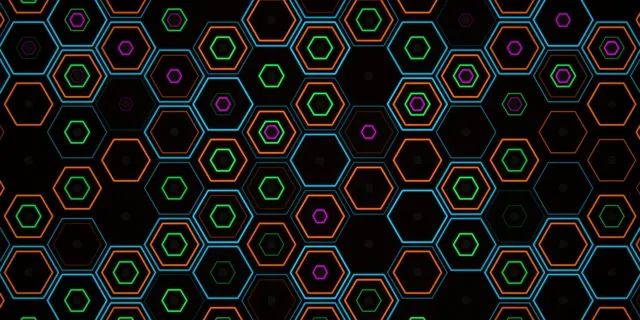 2:1 Univisium | 60fps Neon Hexagon Pattern Screensaver Motion Background