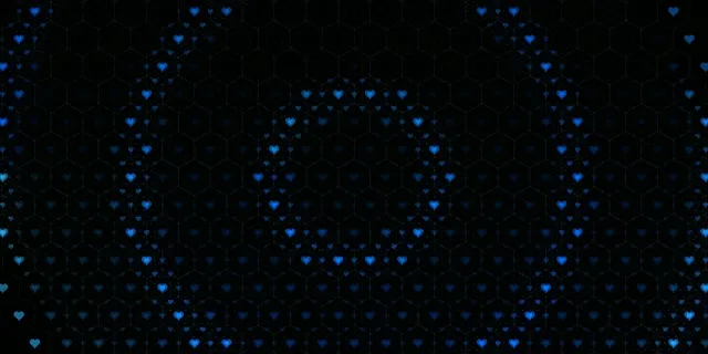 2:1 Univisium | Blue Glowing Hearts Hexagonal 60fps Screensaver Motion VJ