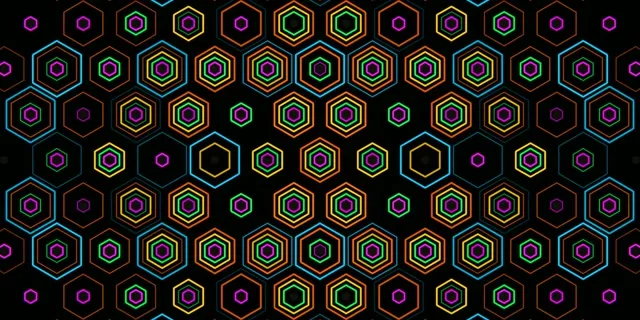 2:1 Univisium | Neon hexagon pattern 60fps screensaver motion bg