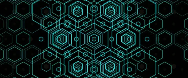 2.39:1 Cinemascope | 60fps Screensaver - Hexagon Neon Cyan Tech VJ Motion Background